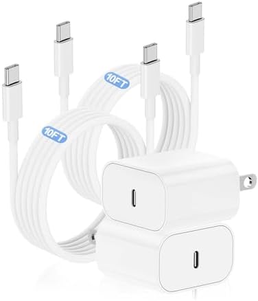 for iPhone 15 Charger Fast Charging 10ft,Apple 20W USB C Wall Block and Type C to C Cable Cord,iPad Pro Plug Power Adapter Cube Brick for iPhone 16/15 Pro/15 Plus/iPad 12.9/11inch/Air/Mini/4th/6 Gen