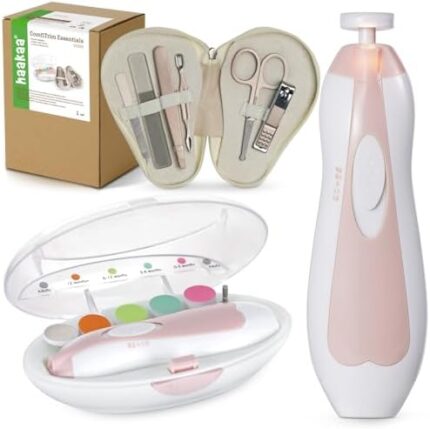 haakaa Electric Nail Care Set & Pear-FECT Manicure Kit, Baby Nail Clippers Kit for Newborns, Toddlers or Adults - Fingernail and Toenail Care, Baby Healthcare and Grooming Kit in Shell Pink