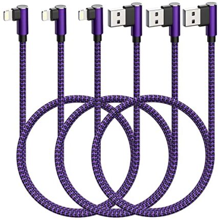 iPhone Charger Cable,3Pack 10FT Long Nylon Braided 90 Degree Lightning Gaming Cable USB Cord Compatible for iPhone 14 13 12 11 Mini Pro Max Xs/Max/XR/X/8/8Plus/7/7Plus/6S/6S Plus/SE/iPad (Purple)