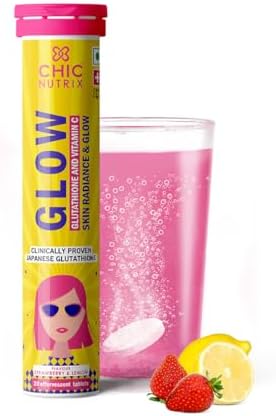 infusion Glow - 500mg Japanese Glutathione & Vit. C for Brighter Skin | 20 effervescent tablets | Skin Glow & Radiance | Strawberry-lemon flavour