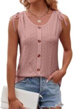 isermeo Tank Tops for Women Eyelet U Neck Drawstring Strap Shoulder 2024 Trendy Summer Tops S-XXL