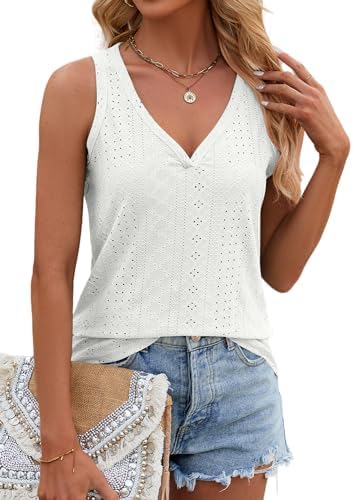 isermeo Women Summer Tank Top Deep V Neck Eyelet Camisole 2024 Trendy Sleeveless Sexy Shirt S-XXL