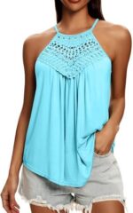 isermeo Womens Summer Flowy Tank Tops Sexy Halter Embroidery Neck Sleeveless Casual Tee Shirts Tank S-XXL