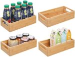 mDesign Bamboo Wood Compact Food Storage Bin with Handle for Kitchen Cabinet, Pantry, Shelf to Organize Seasoning Packets, Powder Mixes, Spices, Packaged Snacks - 4 Pack - Natural