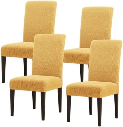 subrtex Dining Chair Cover Set of 4, Stretch Jacquard Parson Chair Slipcover, Washable Elastic Chair Protector for Dining Room Kitchen Banquet Ceremony (4 PCS, Yellow)