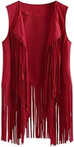 tuduoms Womens Vintage Western Fringe Vest Tops Classic Suede Leather 70s Cowboy Shirt Sleeveless Tassels Cardigan Jackets