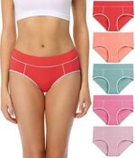 wirarpa Women's Cotton Stretch Underwear Mid High Rise Briefs Comfortable Panties 5 Pack