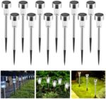 12 Pack Solar Lights Outdoor Waterproof Auto ON/OFF Stainless Steel LED Landscape Lighting Solar Outdoor Lights Solar Garden Lights for Christmas Halloween Pathway Patio Yard Decor(Cool white)