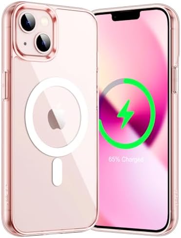 JETech Magnetic Case for iPhone 13 6.1-Inch Compatible with MagSafe Wireless Charging, Shockproof Phone Bumper Cover, Anti-Scratch Clear Back (Pink)