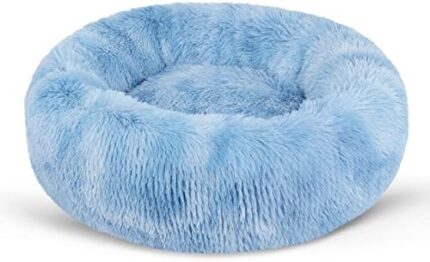 BVAGSS Small Dog Bed,Anti-Anxiety Donut Cuddler Cozy Soft Round Bed,Calming Plush Washable Round Fluffy Pet Cushion Bed for Puppy & Kitten JA037 (16 inch, Gradient Blue)