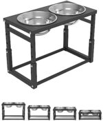 Elevated Dog Bowls, Adjustable Raised Dog Bowl Stand with 4 Heights 5” 8” 10” 12” for Medium & Large Dogs, Metal Pet Feeder with Stainless Steel Food & Water Bowls