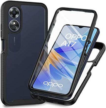 Elubugod Case for Oppo A17 Case Cover,Phone Case with Screen Protector Case for Oppo A17 4G 2022 CPH2477 / A17k 4G CPH2471 Case Black