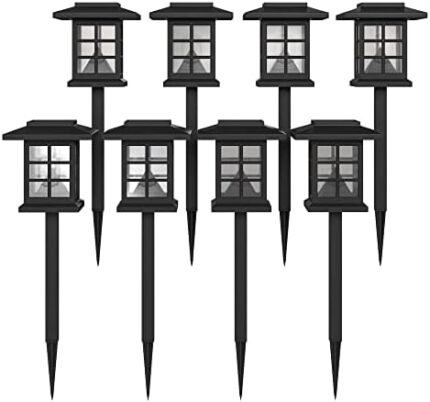 Flash Furniture 8 Pack Lantern Style LED Solar Lights - All-Weather Black Outdoor Solar Powered Lights - Landscape Lighting for Pathway, Garden, & Yard