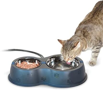 K&H Pet Products Heated Thermo-Kitty Café Outdoor Heated Cat Bowls, Feral Cat Feeding Station - No More Frozen Food or Water, 2093