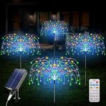 LANSGARINE Firework Solar Garden Lights, 4 Pack Solar Outdoor Waterproof Lights with Remote for Garden Decor, 120 LED 8 Modes Landscape Solar Lights for Back Yard, Pathway, Porch Decoration