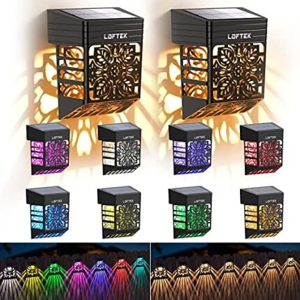 LOFTEK Solar Deck Lights, 8 Pack Solar Fence Lights with 2 Mode RGB/Warm White, Auto On/Off, Color Glow Solar Outdoor Lights, LED Solar Wall Lights for Garden, FrontDoor, Backyard, Pathway, Pool