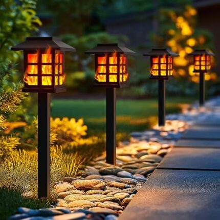 PEVOROS Solar Lights for Outside,10 Pack Flickering Flame LED Solar Outdoor Lights, Waterproof Solar Garden Lights Maintain 10 Hours of Lighting for Christmas, Garden, Landscape, Path, Yard, Patio…