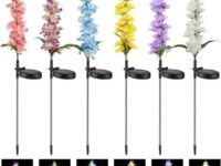 Solar Garden Lights 6 Pack, Solar Delphinium Flowers Lights Waterproof Color Lights Upgraded Solar Panel 2 Light Modes Solar Waterproof LED Solar Lights Outdoor for Yard Garden Lawn Pathway Decoration