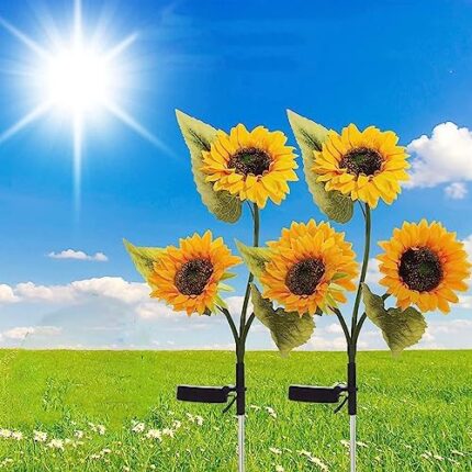 Solar Lights Outdoor Garden Decor, 4 Pack Realistic Sunflower Solar Lights,Waterproof Solar Outdoor Lights Auto ON/Off Solar Decorative Lights for Garden, Patio, Backyard (6 flowers)