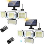 Solar Lights Outdoor Motion Sensor - Dual Sensor 296 LED 3500LM 7000K with 5M Cord for Outside Security Lighting - IP65 Waterproof and Remote Control Flood Lights for Yard, Garage, Garden (2 Pack)