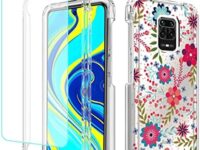 sidande Case for Redmi Note 9 Pro/Note 9 Pro Max/Note 9S/Poco M2 Pro Case with Tempered Glass Screen Protector, Full Body Clear Floral TPU Protective Cover for Xiaomi Redmi Note 9S (Floral Prints)