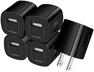 AILKIN [5Pack-1Port] USB AC Charger Block, Wall Plug Fast Charging Outlet Power Adapter Block Cube for iPhone, iPad, Samsung, Camera, Android & iOS Phones Tablets Charge Multiple Brick Base