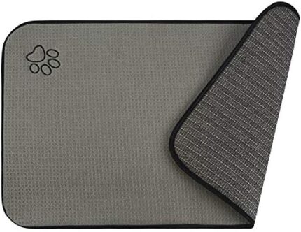 Sinland Premium Quality Microfiber Pet Bowl Mat Cat & Dog Food Mat for Floors Dish Drying Mat with Paw Pattern 14Inch x 24Inch Grey