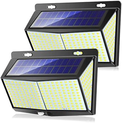 Solar Lights Outdoor 288 LEDs, Pathinglek Solar Motion Sensor Light Waterproof Solar Security Lights with 270°Wide Angle and 3 modes Wireless Solar Wall Light for Garden Yard Garage Fence Pool (2 Pack)