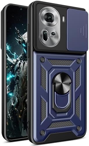 YSNZAQ Armor Case for Oppo Reno 11 Pro, [Shockproof Protective] [Lens Push Window] Phone Cover with Magnetic Kickstand for Oppo Reno 11 Pro SJ Navy