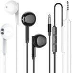 2 Pack 3.5mm Wired Headphone Plug, in-Ear Earphones, Earbuds Noise Isolating with Built-in Microphone & Volume Control Compatible with iPhone 6s 6 Plus 5s 5 iPad iPod MP3 MP4 Samsung Android Laptop