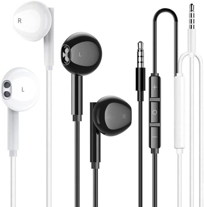 2 Pack 3.5mm Wired Headphone Plug, in-Ear Earphones, Earbuds Noise Isolating with Built-in Microphone & Volume Control Compatible with iPhone 6s 6 Plus 5s 5 iPad iPod MP3 MP4 Samsung Android Laptop