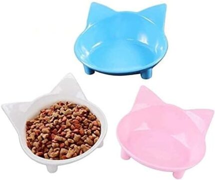 3 Pack Cat Bowl Anti-Slip Pet Water Bowls Shallow Cat Food Bowls Cat Feeding Wide Bowls to Stress Relief for Cat Puppy Rabbit - Pink/Blue/White