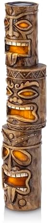 Alpine Corporation 3-Tier Tiki Totem Statue with Solar LED Lights - Outdoor Decor for Garden, Patio, Deck, Porch - Yard Art Decoration - 20 Inches Tall