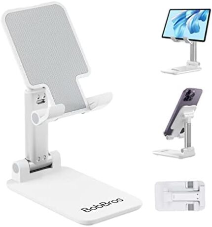 BobBros Cell Phone Stand, Adjustable Phone Stands, Folding Phone Holder, Angle Height Phone Dock Cradle Holder for Desk, Compatible with All Mobile Phone, iPhone, iPad, Tablet, Desk Accessories