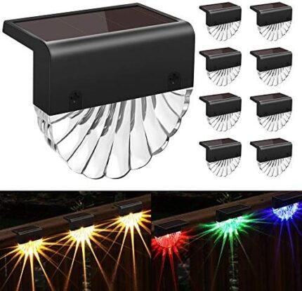 CIYOYO Solar Deck Lights Outdoor - 8 Pack Solar Step Light Waterproof Solar Fence Lights for Patio Stairs Post Pathway Porch Driveway Garden Decor, Warm White/LED Color Glow