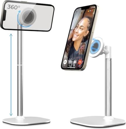 Cooper MagStand, Height Adjustable iPhone Stand for Desk | Magnetic Phone Holder for Desk, Cell Phone Stand for Recording, MagSafe Accessories for iPhone 16 (Pro Max Plus) 15/14/13/12 (White)