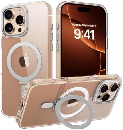 DUEDUE Magnetic for iPhone 16 Pro Case [Compatible with MagSafe] Crystal Clear Phone Case iPhone 16 Pro with Ring Holder Stand Slim Shockproof Protective Cover for iPhone 16 Pro Phone Case 6.3"