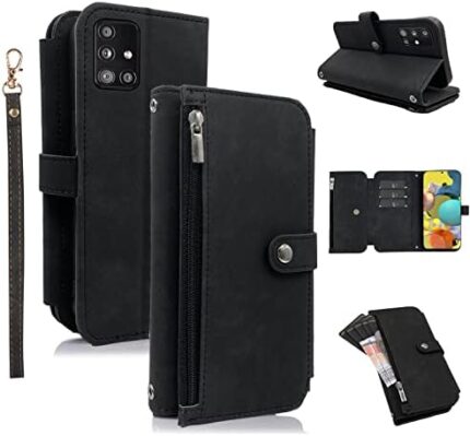 ELISORLI Compatible with Samsung Galaxy A71 4G Wallet Case 9 Card Slots Retro Leather Flip Stand Cell Phone Cover for A 71 71A S71 A715F Women Men Black