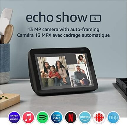 Echo Show 8 (2nd Gen, 2021 release) | HD smart display with Alexa and 13 MP camera | Charcoal