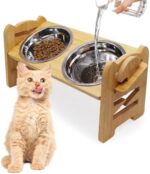 Elevated Cat Bowls Adjustable Pet Bowls for Small Dogs, 15° Tilted Raised Cat Food and Water Feeder Stand with 2 Stainless Steel Bowls, 6 Heights Adjustable Pet Bowls for Kitten Puppy