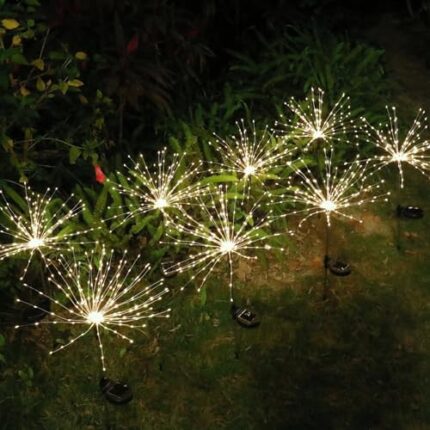 FOOING 8 Pcs Solar Garden Lights Solar Firework Lights, 200 LED Solar Powered String Light 2 Modes Twinkling Solar Lights for Outside, Wedding, Party,Patio (Warm White)