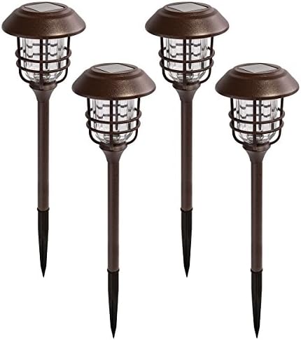 GIGALUMI Super Bright Solar Outdoor Lights 4 Pack, Waterproof Metal Automatic Path Lights with Glass Stainless Steel, Solar Yard Lights Decorative for Path, Garden, Lawn, Patio and Walkway