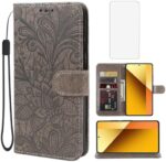 Gufuwo Case for Redmi Note 13 5G Case, 2312DRAABG Wallet Case with Tempered Glass Screen Protector, Lace Flower PU Leather Flip Credit Card Holder Phone Cover for Xiaomi Redmi Note 13 5G Gray