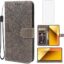 Gufuwo Case for Redmi Note 13 5G Case, 2312DRAABG Wallet Case with Tempered Glass Screen Protector, Lace Flower PU Leather Flip Credit Card Holder Phone Cover for Xiaomi Redmi Note 13 5G Gray