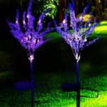 Lrqmte Solar Lights Outdoor Garden Decor for Outside, 2Pcs Solar Flowers Outdoor Waterproof for Decoration Outside, Lavender Pathway Lights Solar Powered for Christmas Patio