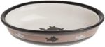 PetRageous 10070 Oval City Pets Stoneware Cat Bowl 6.25-Inch Wide and 1.5-Inch Tall Saucer with 1-Cup Capacity and Dishwasher and Microwave Safe is Great for Cats, Black and Brown