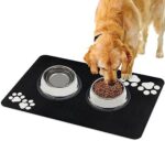 REESTBOO Dog Food Mat, Super Absorbent Diatomaceous Cat Food Mat Dog Bowl Mat Dog Feeding Mat, Non Slip Pet Placemat Food Tray Mat for Dog and Cat, 15.7" x 23.6" (Black)