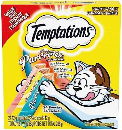 Temptations Creamy Puree Adult Lickable Cat Treats with Chicken & Salmon & Tuna Variety Pack, 24 Pouches, 288g