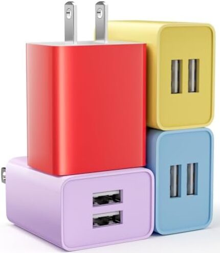 USB Wall Charger, 4-Pack 2.1A Dual Port USB Cube Power Adapter Wall Charger Plug Charging Block Brick Box Compatible with iPhone 15 14 13/12 Pro Max/Mini/11/XS/XR/X/8/7 Plus, iPad, Samsung, Android