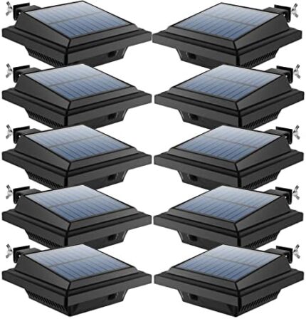 UniqueFire Solar Gutter Lights Outdoor, 40 LEDs Bright Solar Powered led Fence Light Deck Lights Waterproof for Wall, Deck, Fence, Stair, Step and Yard (Black,Warm White-10 Pack)